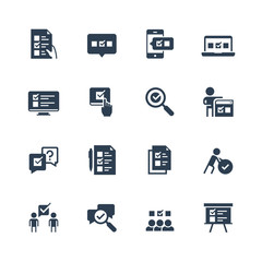 Survey, test, quiz icon set in glyph style