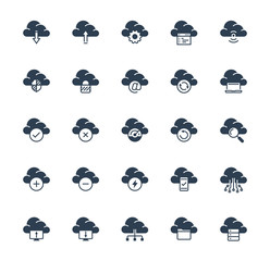 Cloud technology and computing vector icon set in glyph style