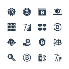 Cryptocurrency vector icon set in glyph style