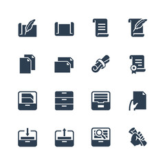 Paper, documents and archive related icon set in glyph style