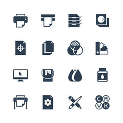Printing vector icon set in glyph style