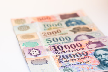 Obraz premium Hungarian Forint banknotes - business, financial background. Selective focus.