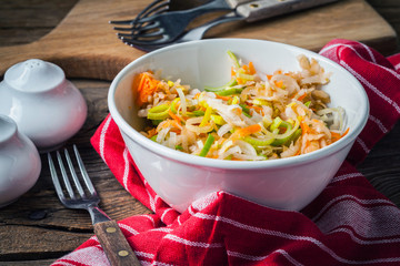 Salad with leek, carrots and apples.