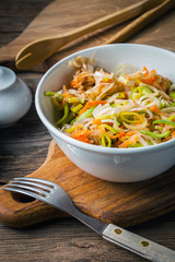 Salad with leek, carrots and apples.