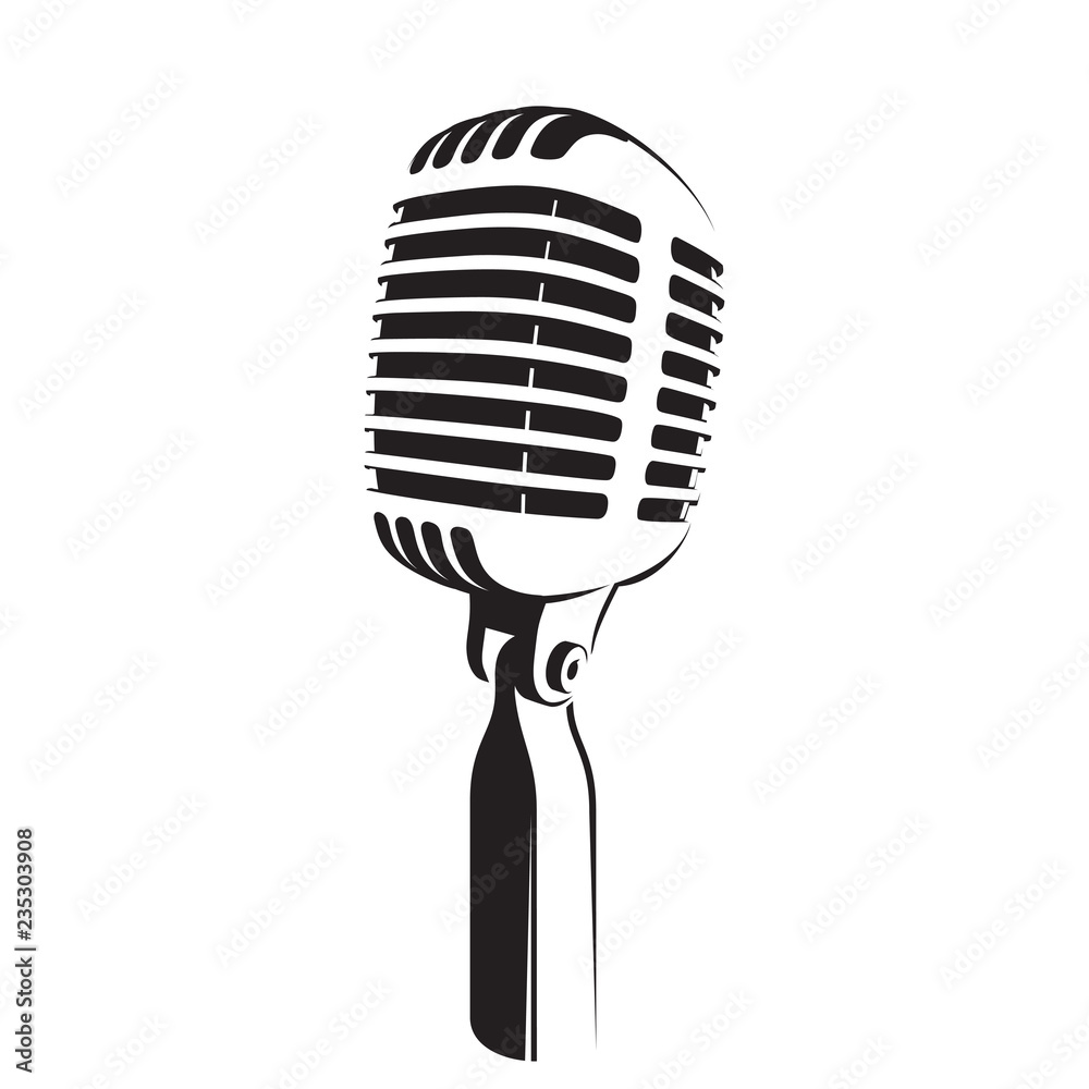 Wall mural Vector illustration of retro microphone light silhouette on white background