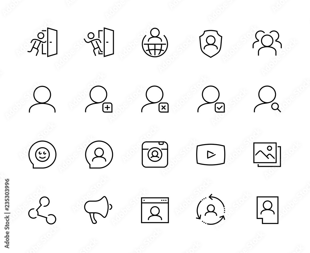 Wall mural social media and network vector icon set in outline style