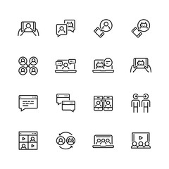 Communication smart technologies vector icon set in thin line style