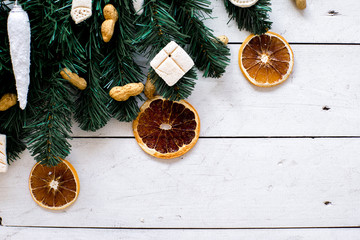 Set of christmas things on a wooden background