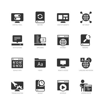 Operating system vector icon set in glyph style