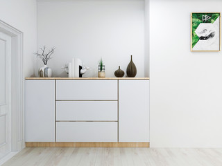 Wine cabinets and other decorations at the entrance to the living room at home