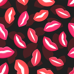 Seamless pattern of lips in flat design style over black background