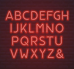 Red neon font, letters and ampersand symbol