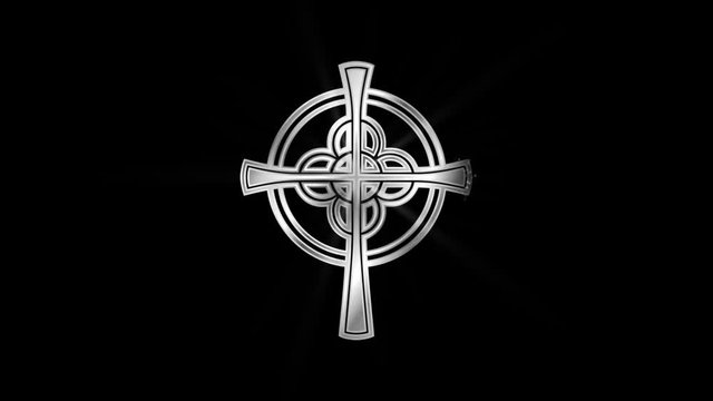 Celtic Cross Religious symbol Particles Animation, Magical Particle Dust Animation of Religious Celtic Cross Sign with Rays.