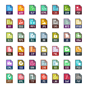 File formats vector icon set in flat style