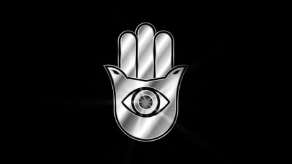 Fatima's hand Religious symbol Particles Animation, Magical Particle Dust Animation of Religious Fatima's hand Sign with Rays. - Powered by Adobe