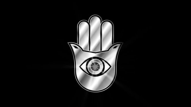 Fatima's hand Religious symbol Particles Animation, Magical Particle Dust Animation of Religious Fatima's hand Sign with Rays.