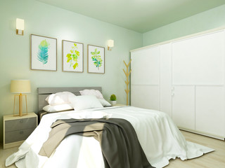 Elegant family I design, big bed with white wardrobe, and TV