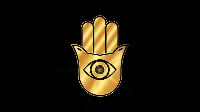 Fatima's hand Religious symbol Particles Animation, Magical Particle Dust Animation of Religious Fatima's hand Sign with Rays.