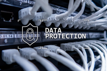 Data protection, Cyber security, information privacy. Internet and technology concept. Server room...