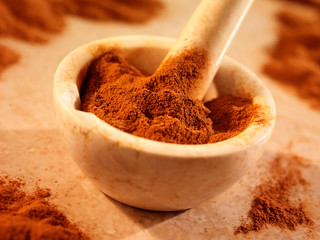 GROUND CINNAMON IN PESTLE AND MORTAR