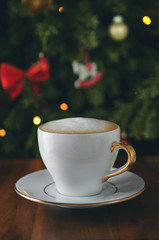 Christmas coffee on wooden table