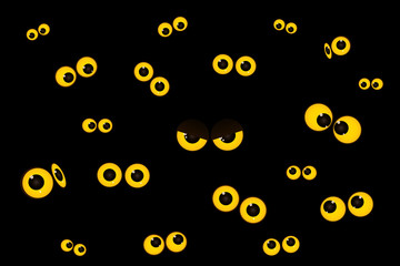 Fototapeta premium The eyes of cartoon owl in the darkness background. Vector illustration