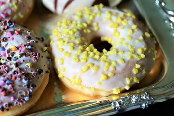 various glazed donuts, sweet food