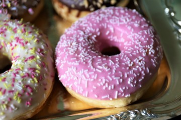 various glazed donuts, sweet food