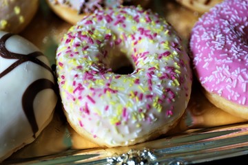 various glazed donuts, sweet food