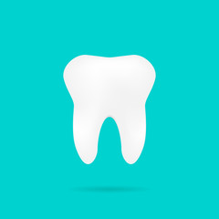 Tooth on turquoise background with shadow, vector