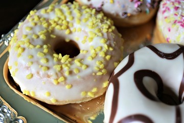 various glazed donuts, sweet food