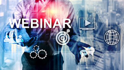 Webinar, Personal development and e-learning concept on blurred abstract background.