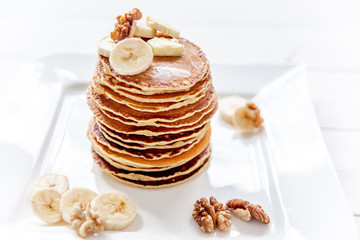 homemade classic american pancakes with fresh fruit