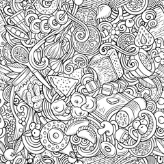 Cartoon cute doodles hand drawn Russian food seamless pattern