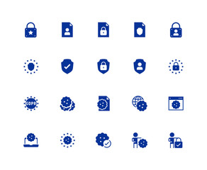 GDPR privacy policy vector icon set in glyph style. 48x48 pixel perfect