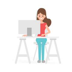 Character people working or freelance job. Women using a computer.