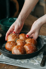 The breaking of bread and the brewing stages. Food styling and cooking with fresh ingredients.