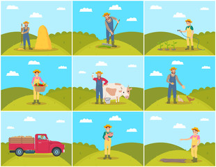 Fototapeta premium Beekeeper and Farming Man Vector Illustration