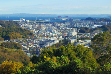 Fototapeta na wymiar 横浜市金沢区の街並み、遠景に八卦島や東京湾を望む