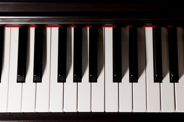 Lightened classic piano keys from above