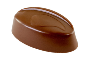 Oval shaped praline chocolate isolated on white background