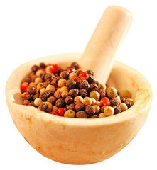 MIXED PEPPERCORNS IN PESTLE AND MORTAR CUT OUT