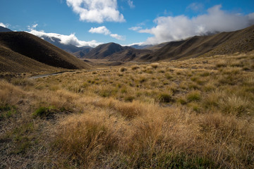 Landscape around Lindis Pass, New Zealand South Island