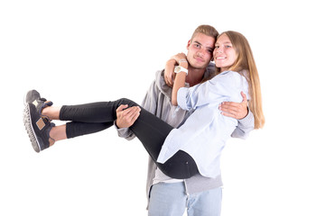 teenage couple posing