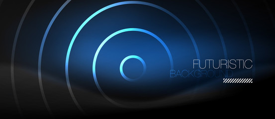 Dark abstract background with glowing neon circles