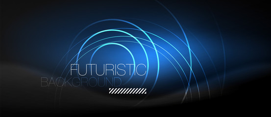 Dark abstract background with glowing neon circles