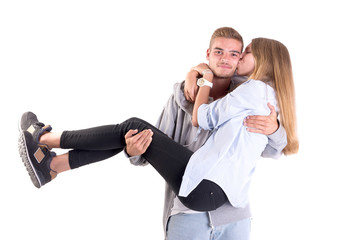 teenage couple posing