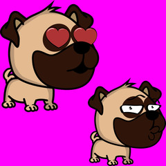 cute big head baby pug dog expressions collection set in vector format very easy to edit 