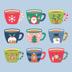 Christmas holiday cute cocoa chocolate cup elements set.