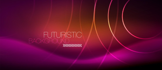 Neon glowing techno lines, hi-tech futuristic abstract background template with square shapes